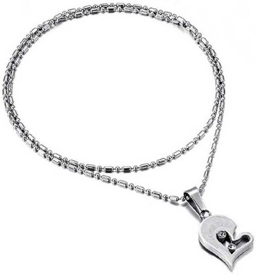 m a enterprises Couple Lover's Two Half Heart Love Pendant Locket Necklace Chain Silver Pendant Silver Steel Locket