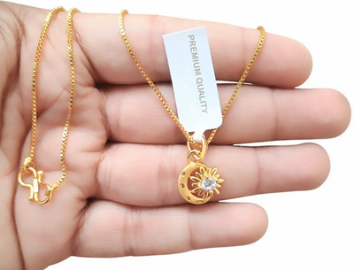 SAPNAPALACE MOON STAR DIMONDS GOLD PENDANT WITH BOX CHAIN Gold-plated Brass Pendant
