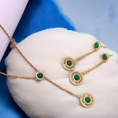 VATIYAANA Korean Vintage Style Green Pendant Set For Women & Girls, Birthday Cubic Zirconia Alloy Pendant Set