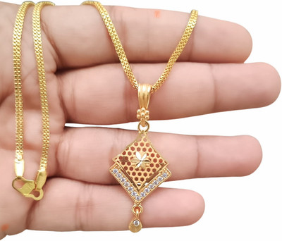 SAPNAPALACE FANCY DIMOND PENDANT WITH GOLD CHAIN Gold-plated Brass Pendant