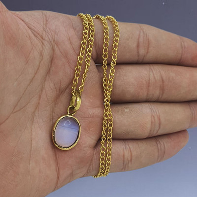 LOTUS Store Premium Quality Natural Moonstone Pendant for women's & Men's Gold-plated Brass Pendant Set