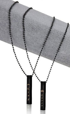 P. R. PRINTS Stylish Black 3D Vertical Bar King Queen Stick Pendant Necklace Silver Rhodium Stainless Steel Pendant Set
