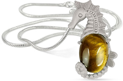 REIKI CRYSTAL PRODUCTS Tiger Eye Crystal Stone Seahourse Shape Pendant/Locket With Metal Chain Unisex Crystal Pendant