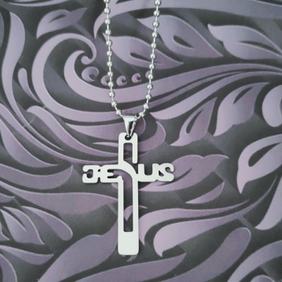 Sullery Religious Lord Christain Christ Jesus Cross Pendant Necklace Chain Sterling Silver Stainless Steel Pendant