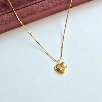 SHIMMERA Anti tarnish Heart shape embedded star pendant chain|Gift for girls|18K Gold-plated Stainless Steel Pendant