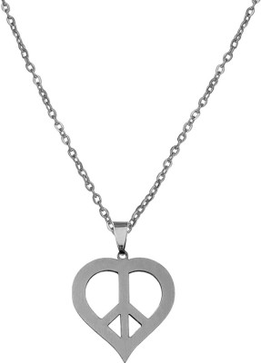 Sullery Sterling Silver Peace Sign Symbol In Heart Shape Pendant Necklace Chain Sterling Silver Stainless Steel Pendant