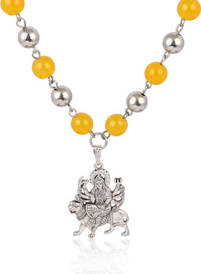 CzarDonic Maa Sherwali Mata with yellow and white beads Silver Stainless Steel Locket