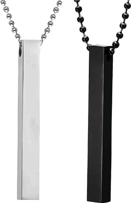 EndlessFashion Modern Silver & Black Combo Straight Bar Stick Pendant Ball Chain For Men Women Black Silver Stainless Steel Pendant Set