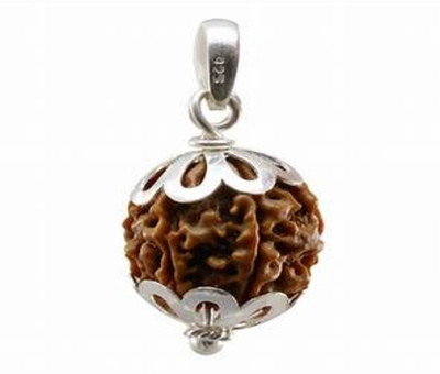 DIVINE SOUVENIRS natural and effective 6 mukhi rudrakash bead with golden/silver kunda(cap). Gold-plated Wood Locket