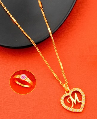 Jewel WORLD M name letter Diamond Pendant locket chain with letter ring for girls & women Gold-plated Beads Alloy Pendant