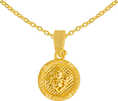 Shining Jewel One Gram Gold Plated Spiritual Ganpati Coin Pendant Chain Necklace Brass Locket Set