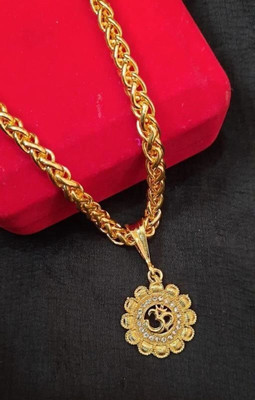 JIYANSHI ENTERPRISE Om Round Flower Diamond & Jaypuri Chain Gold-plated Diamond Alloy Pendant Set