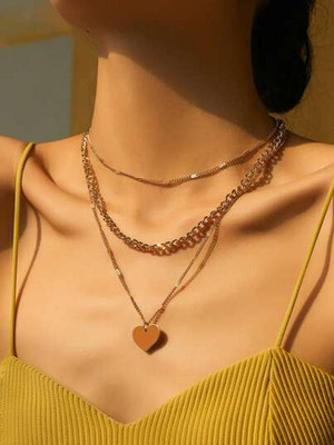 Dressberry Triple Layered Gold Plated Heart Pendant Necklace Gold-plated Alloy Pendant