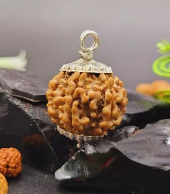 Beautum Natural Nepali 6 Mukhi Rudraksha Six Faced Rudraksha Metal Capping Wood Pendant