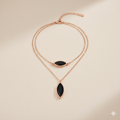 Gandhi global mart TRENDY DOUBLE LAYER BLACK CLOVER NECKLACE FOR GIRLS I CHAIN PENDANT SET Beads Stainless Steel Pendant