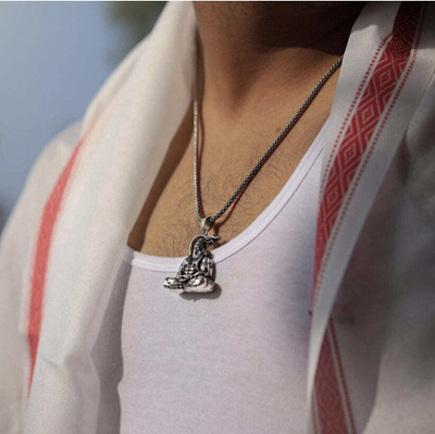 Teeragaj Power of Bhakti Hanuman Ji Bajrang Bali Silver Locket with Chain Steel Locket Metal Pendant Set