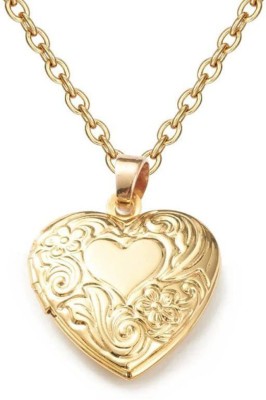 Via Mazzini 18K Real Gold Plated Heart Photo Locket Pendant With Chain (NK0991) Gold-plated Brass Pendant