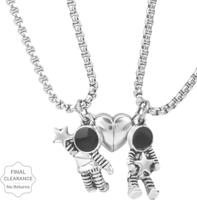 ruby collection Magnetic I Love You Spaceman Astronaut Pendant Locket Set FOR LOVERS. Stainless Steel Pendant Set