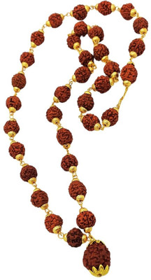 Nirvana Mukhi 32+1 Big Rudraksha Mala with Golden Cap for Unisex Gold-plated Beads Brass, Alloy Locket Set