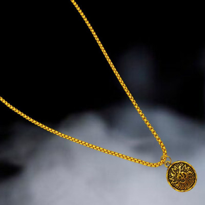 leahyallen God Lord Shiva Mahadev Mahakaal OM Name Locket Pendant With Chain For Men's Gold-plated Brass, Alloy Locket Set