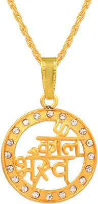 RN Gold Plated CZ Lord Kaal bhairav, Mahakaal, Shiva Pendant Locket for Men Gold-plated Cubic Zirconia Brass Pendant