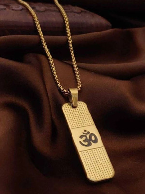 Diivine Hindu Gold-Plating Premium Om Dotted Pendant With Chain ( 24 inch ) Gold-plated Stainless Steel Locket Set
