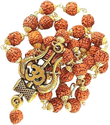 GIACOMO OM Shiv Bholenath Locket & Rudraksha Mala Trishul Damru Spiritual Shiva Pendant Gold-plated Beads Wood, Alloy Pendant Set