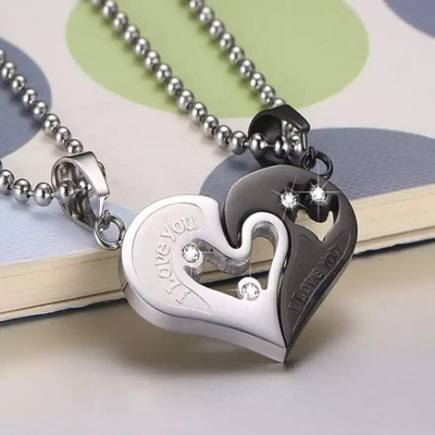 Diivine Hindu Love Heart I Love You Puzzle Matching Couple Pendant Necklace for Girls Boys Beads Stainless Steel Pendant