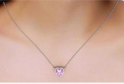 JRISSY Silver Plated Light Pink Diamond Chain Silver Alloy Locket