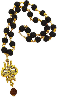 memstomuch Unisex Mahadev Mahakal Trishul Pendant For Men Women Boys Girls Gold-plated Beads Brass, Wood Locket Set