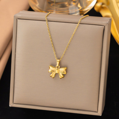 MYKI Anti-Tarnish Elegant Bow Gold Necklace Gold-plated Stainless Steel Pendant