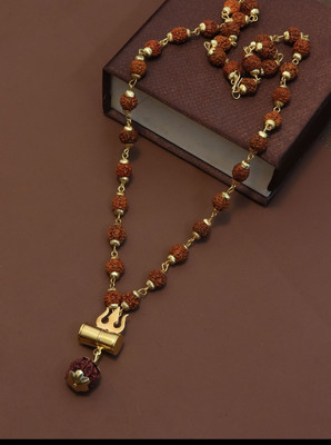 Malas Collection Shiv Trshul damru Gold-Plated Lord Shiva Locket Wood Pendant rudraksha moti mala Gold-plated Wood Pendant Set