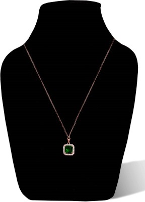 Airtick AD Nug Rose-Gold Square Emerald Cut Shape Green Diamond Locket Pendant Necklace Stainless Steel Pendant Set