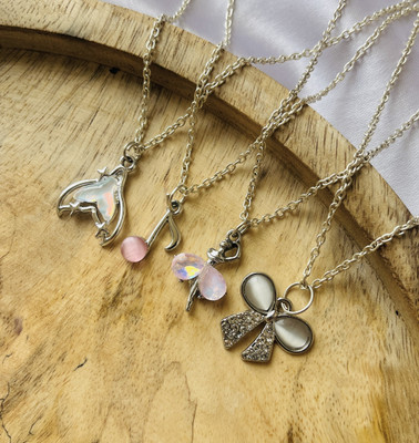 Sonisirani Set Of 4 Classy Trendy Aesthetic Silver Charm Pendant Necklace Silver Alloy Pendant
