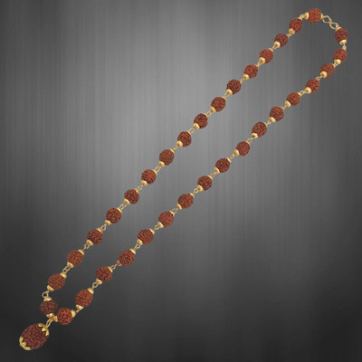 leahyallen Panchmukhi Rudraksha Mala Beads Cap Mala Gold-plated Beads Brass, Alloy Pendant Set