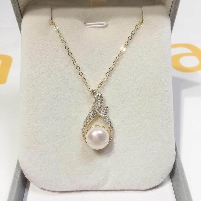 MoonMade Freshwater Pearl Gold-plated Cubic Zirconia Stainless Steel Pendant