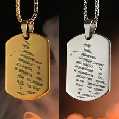 PIXFLIK Hanuman Chalisa and Gada Micro-carved Tag Stainless Steel Necklace for Men & Boy Gold-plated, Rhodium Stainless Steel, Alloy Locket
