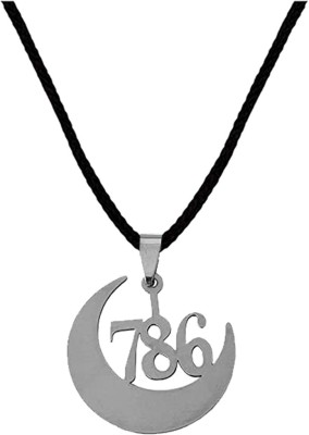 AFH Islamic Lucky Number 786 with Crescent Moon Silver Stainless Steel Pendant Stainless Steel Pendant