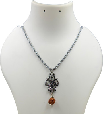 aklina CHARMS Rudraksha Om Chand Symbol Shiva Trishul Mahakaal Locket Pendant Necklace Sterling Silver Alloy Locket Set