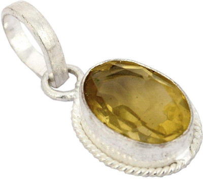 KUSHMIWAL GEMS 7.25 Ratti Natural Yellow Sapphire Pendant/Locket Pukhraj Stone Original Silver Sapphire Brass Pendant