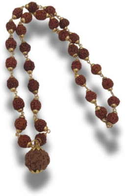 Fine Creation Most Demanded Shiv Damru Dotted Locket Pendant With 5 Mukhi Rudraksha Mala Gold-plated Brass Locket