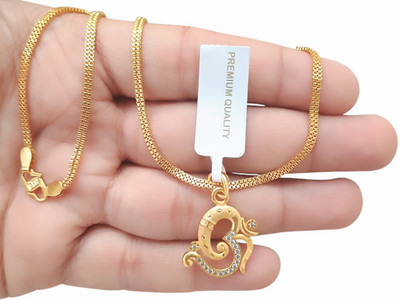 SAPNAPALACE GANESHA OM DIMOND GOLD PENDANT WITH 2 LINE CHAIN Gold-plated Brass Pendant Set