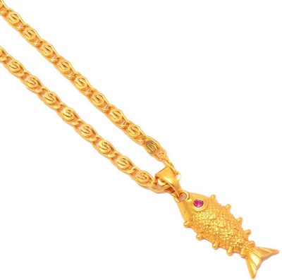 Jewar Mandi JewarHaat Fish/Machli Gold Plated Locket/Pendant with Link Chain Gold-plated Brass Locket