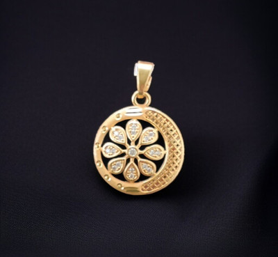 DIVS FASHION ROUND SHAPED DIAMONDS PENDANT WITH UNIQUE FLOWER DESIGN Gold-plated Brass Pendant Set