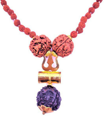 Raviour Lifestyle Raviour Maha Mritunjya Shri Yantra Golden Locket With Two 5 Mukhi RD beads Mala Brass Pendant Set