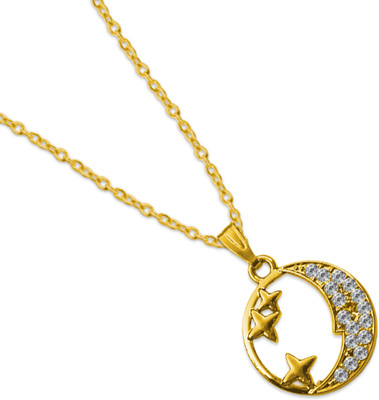 Pundriksh Elegant Anti-Tarnish Metal Crescent Moon & Star Design Locket for Women & Girls Gold-plated Cubic Zirconia Stainless Steel Pendant