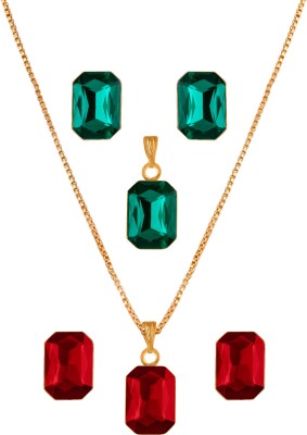 TAP Fashion Fashion Combo Gold Plated Rectangular Crystal Pendant with Chain and Earrings Gold-plated Copper Pendant Set