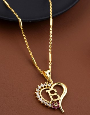 BOGHRA SALES Alphabet B Letter Heart Gold-plated Daily wear Pendant Chain For Women,Girls Gold-plated, Rhodium Brass Pendant