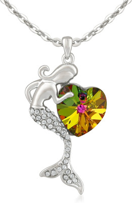 mahi Valentine Heart Crystal Pendant Rhodium Swarovski Crystal Alloy Pendant