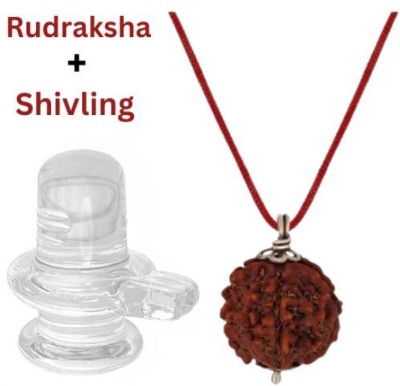 SUKHAD Gift Combo set 5 Mukhi Nepali Rudraksha locket with Sphatik Shivling Crystal Wood Pendant Set